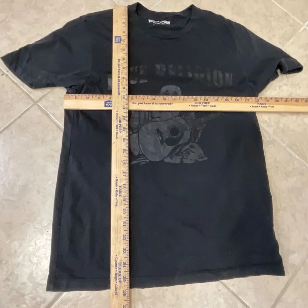 True Religion T-Shirt Mens Small Logo Tee Crew Buddha Graphic black on black.